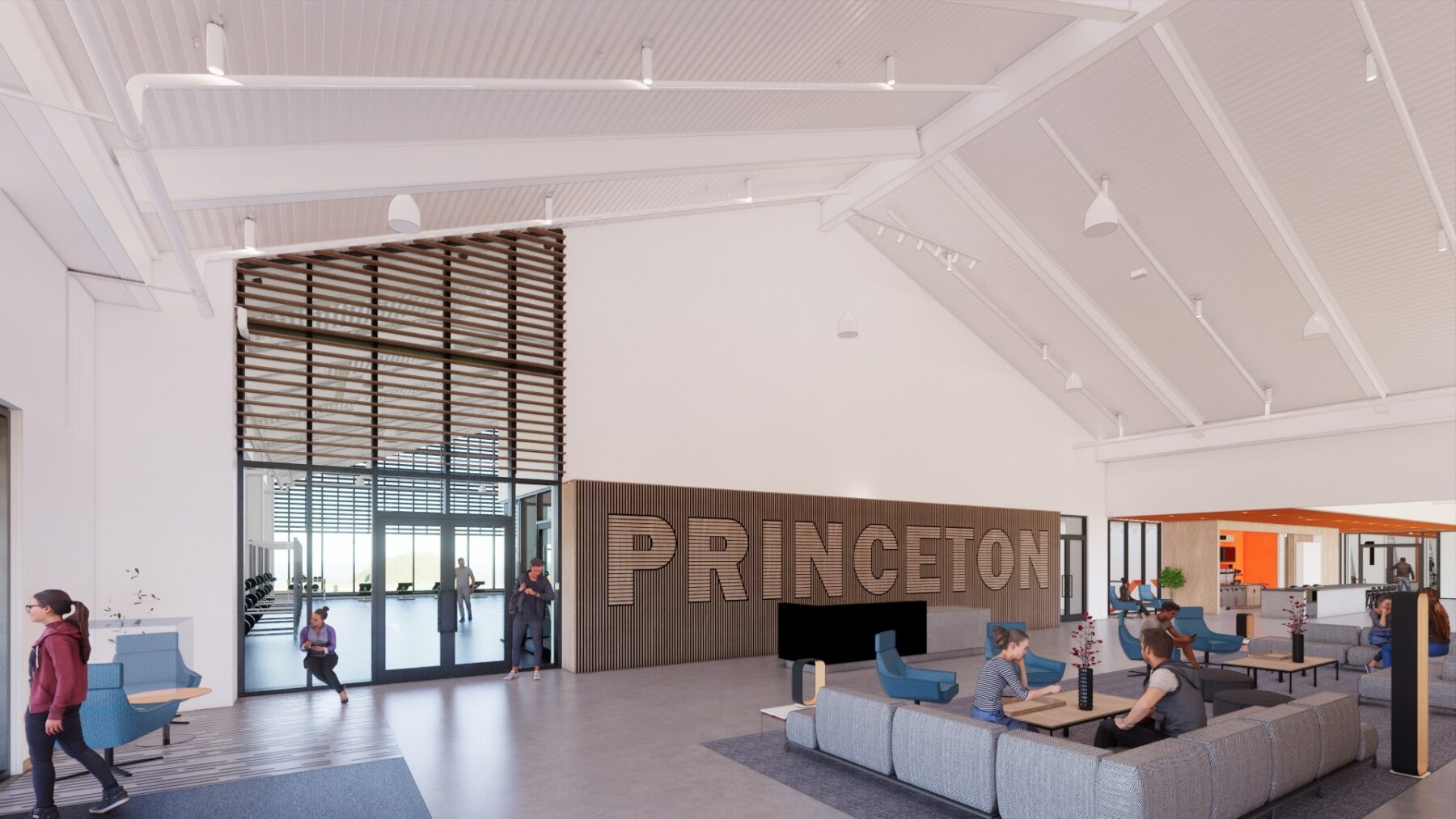 rendering of lounge area inside Princeton Racquet and Recreation Center
