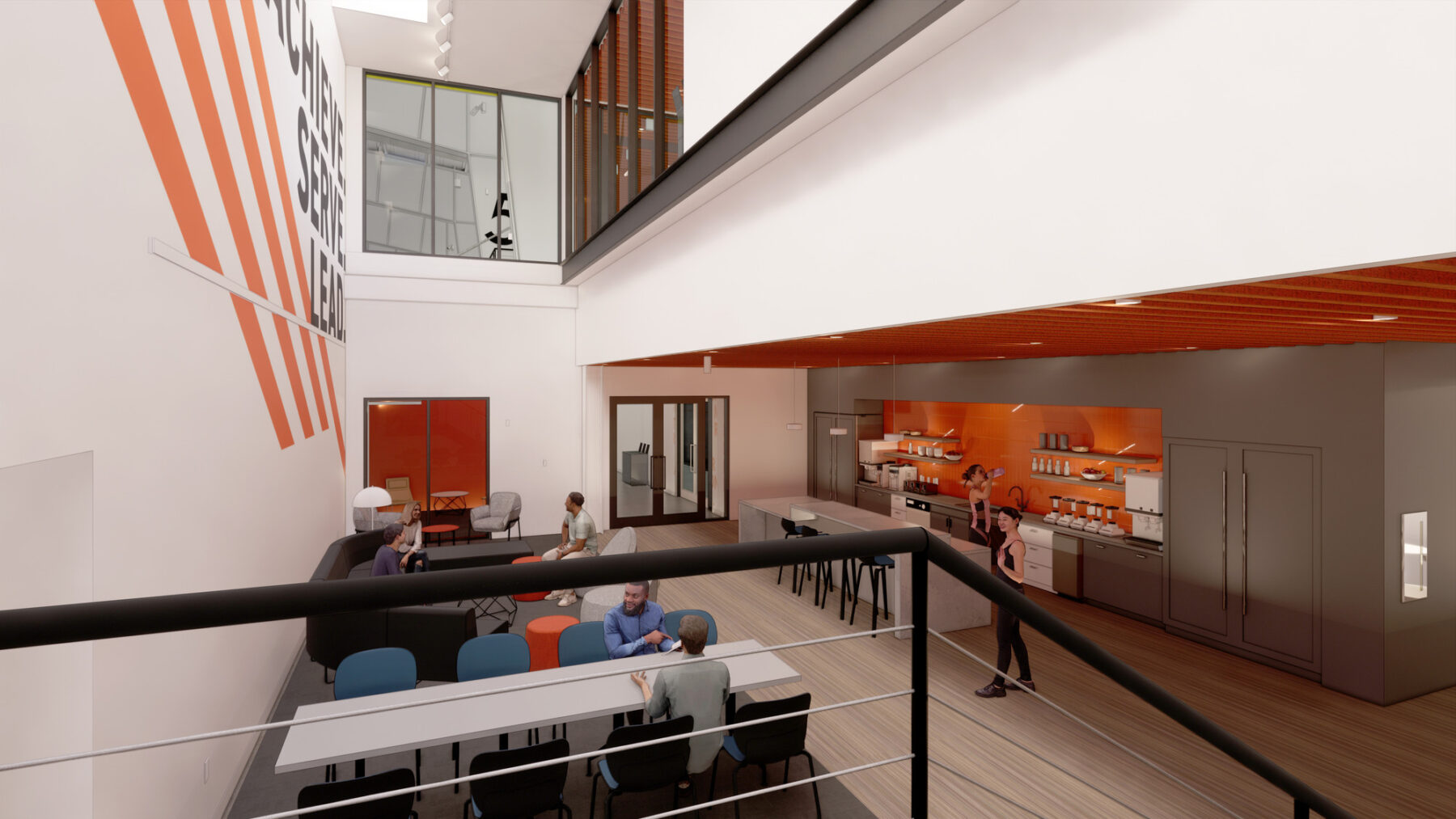rendering of lounge area inside Princeton Racquet and Recreation Center