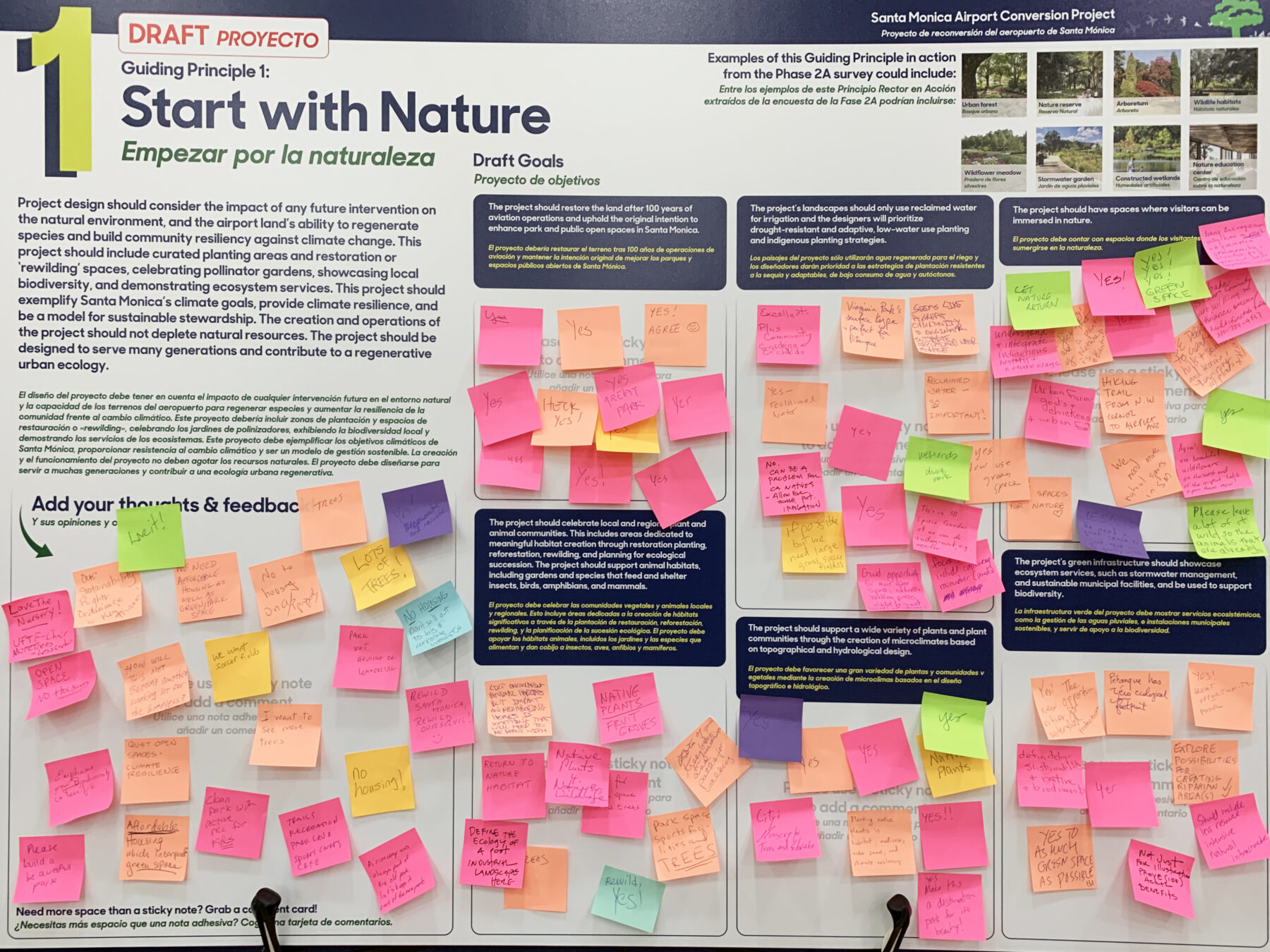 Sticky notes on a presentation board for one of the Santa Monica Airport conversion project's public events