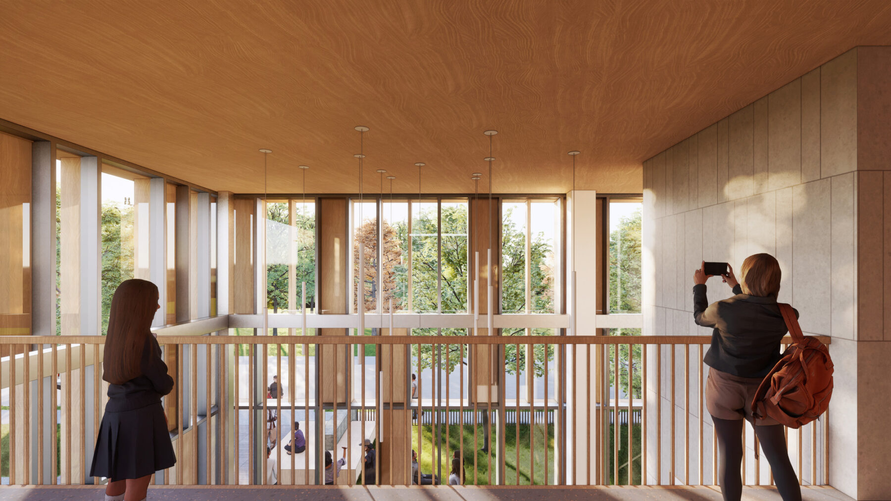 rendering of baclony overlooking double height lobby