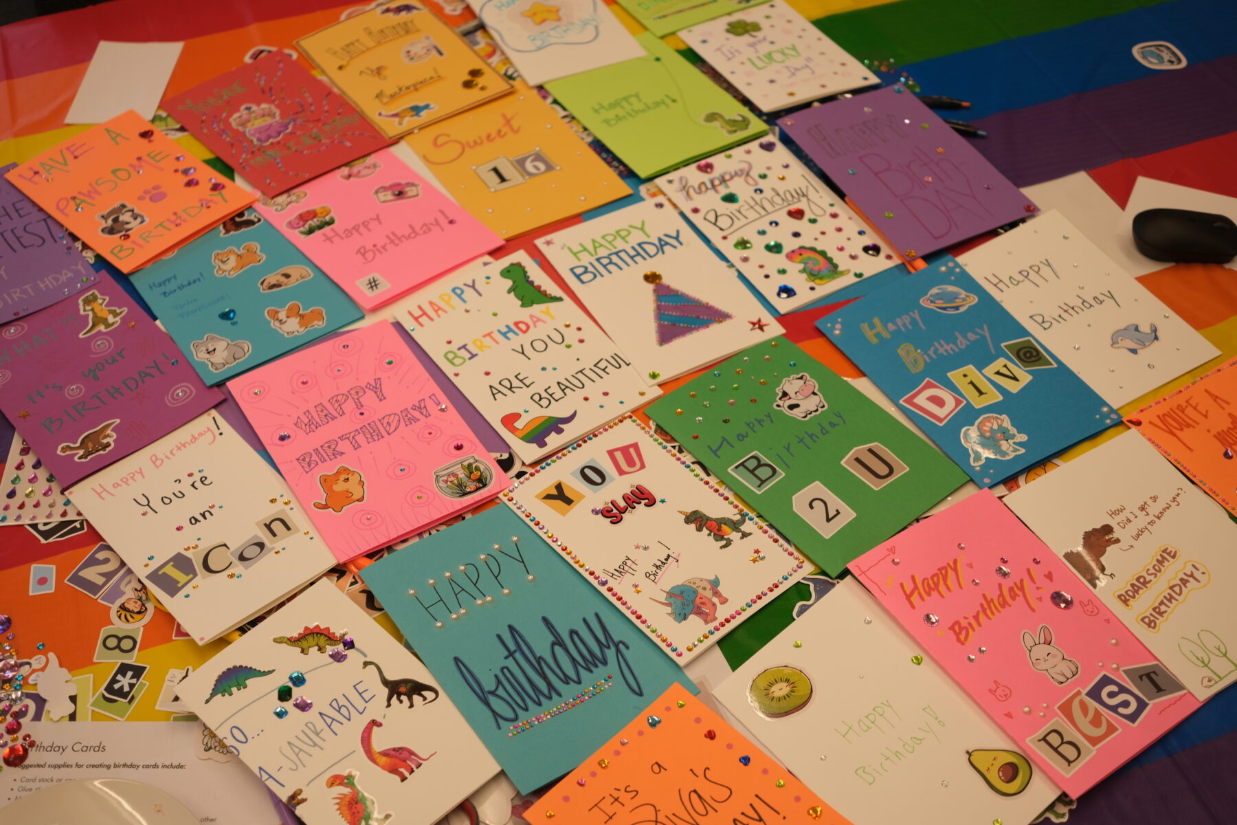 Handmade greeting cards displayed on a table.