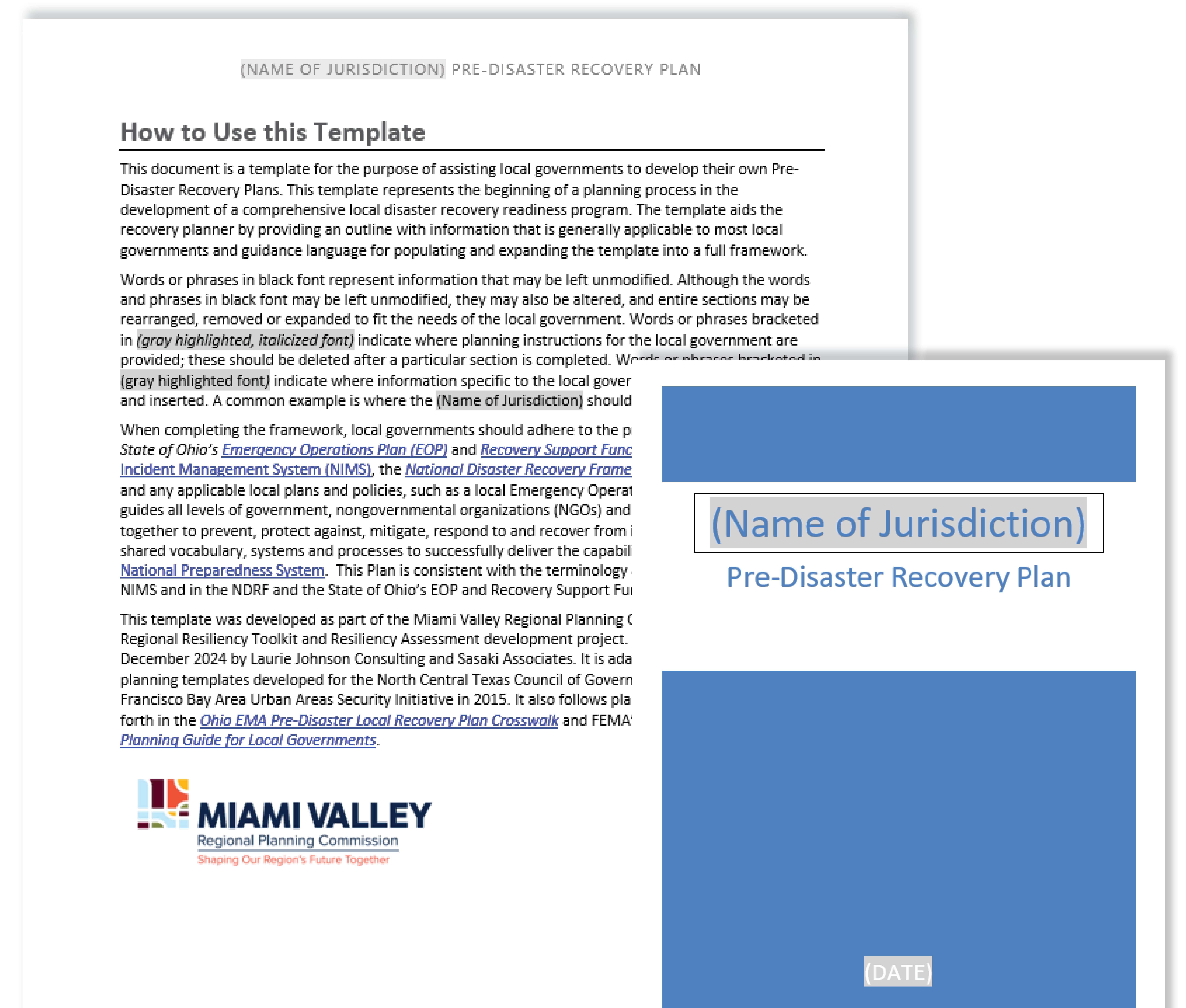Screenshots of MVRPC Recovery Plan Template documents