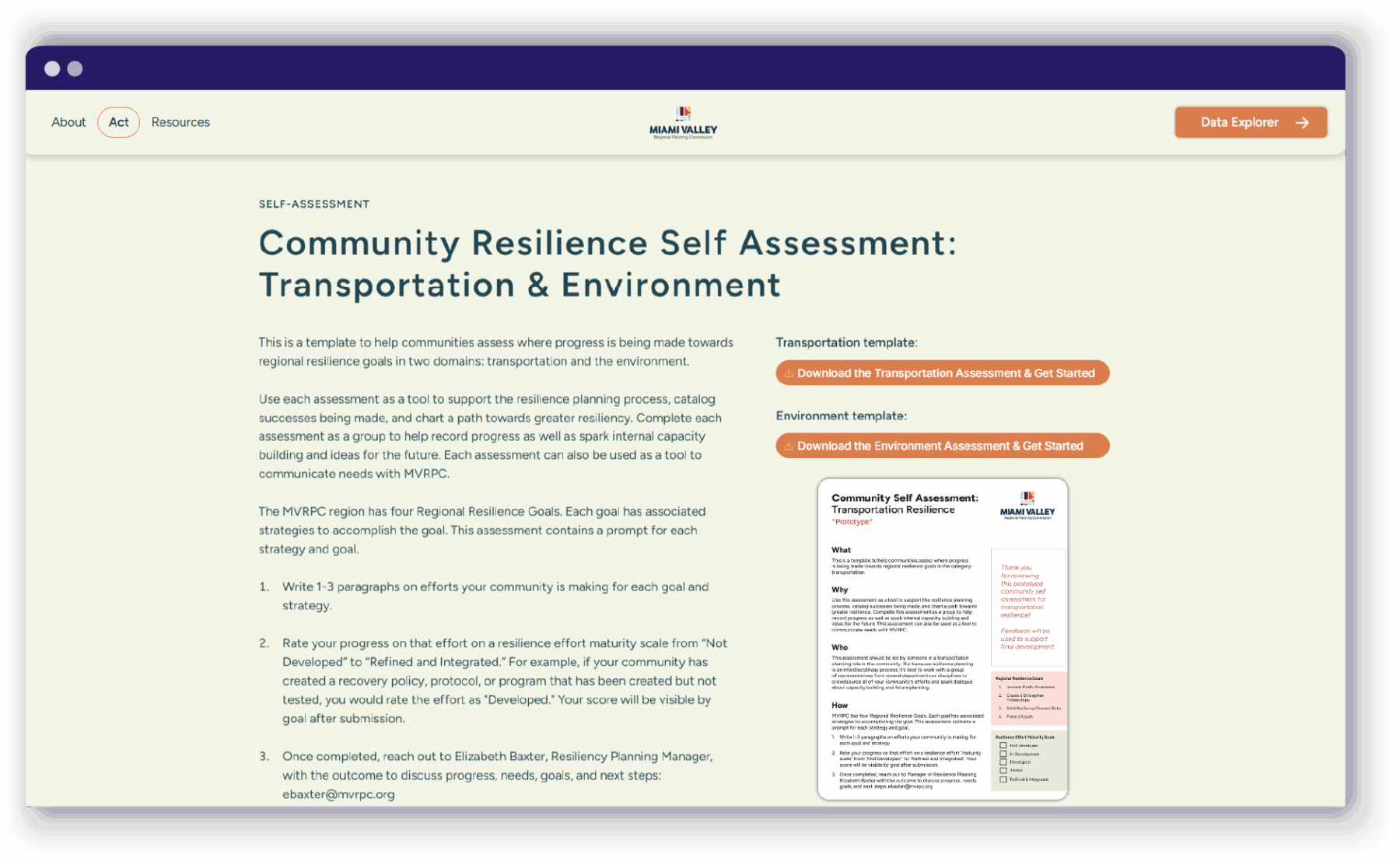 Screenshot of Community Resilience Self Assessment web page