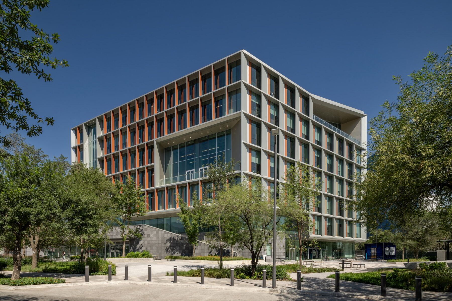 ground-level view of large building