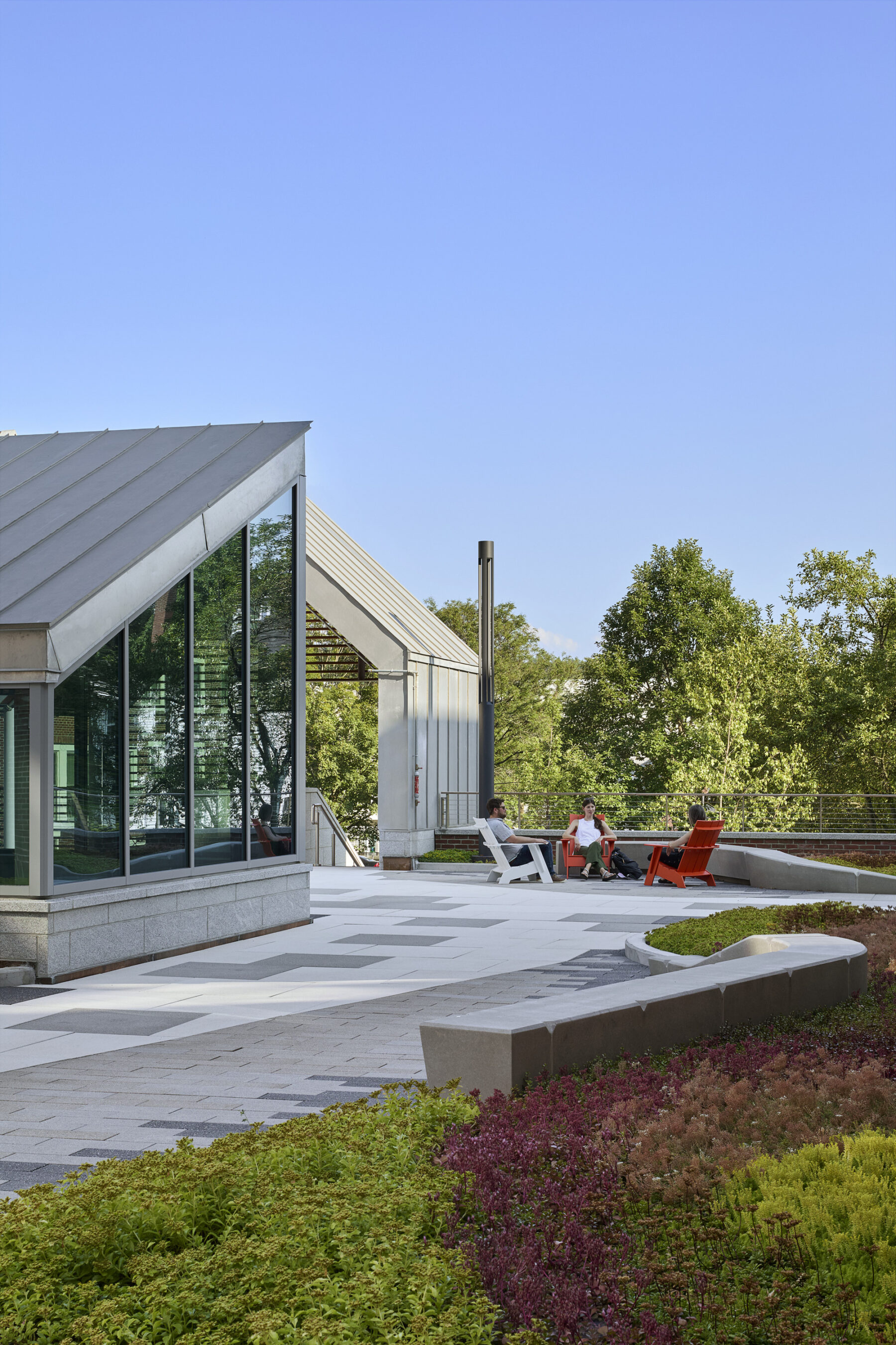 Exterior photo of the upper level plaza with light monitor