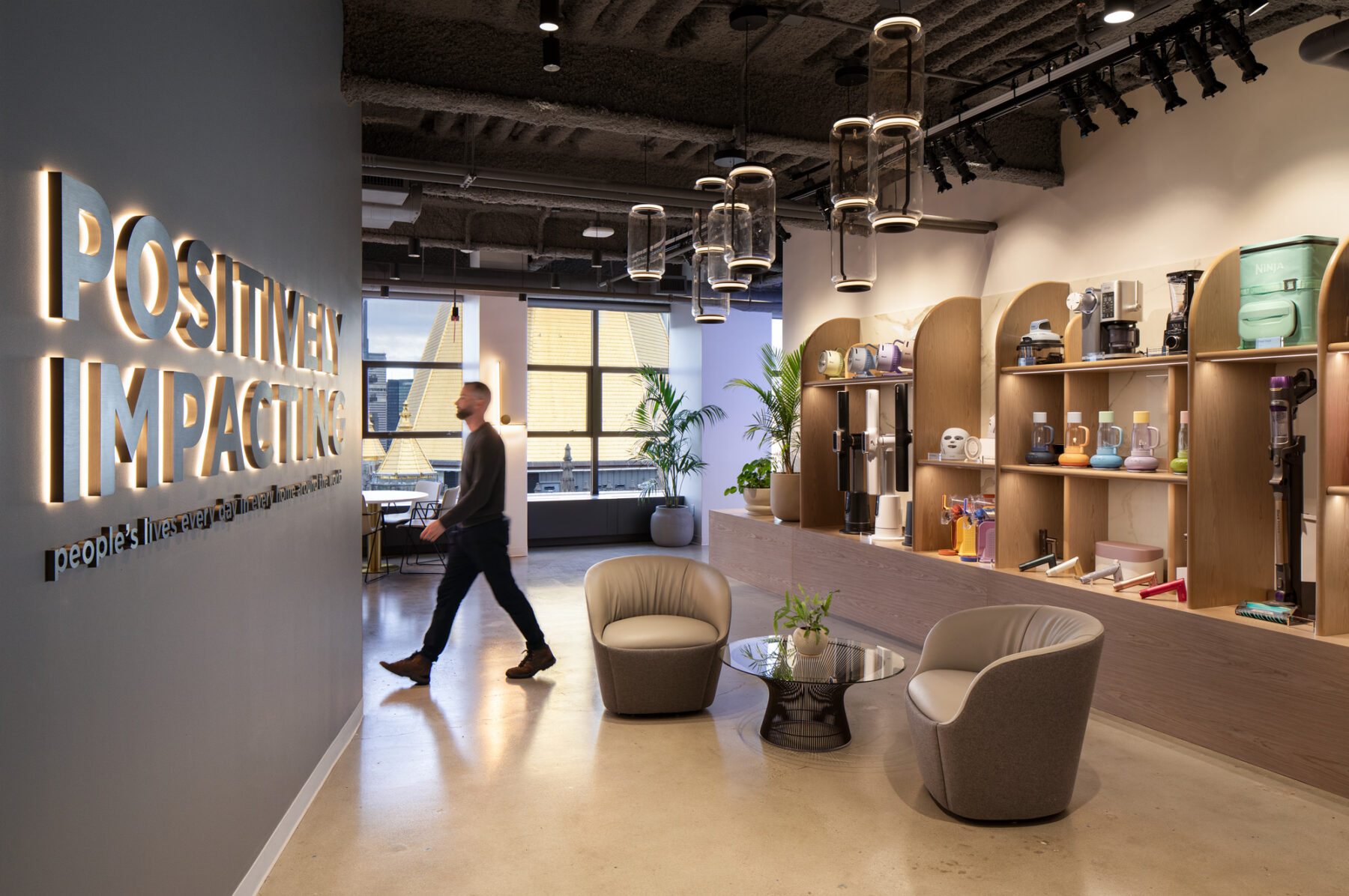 photograph of a lobby with person walking