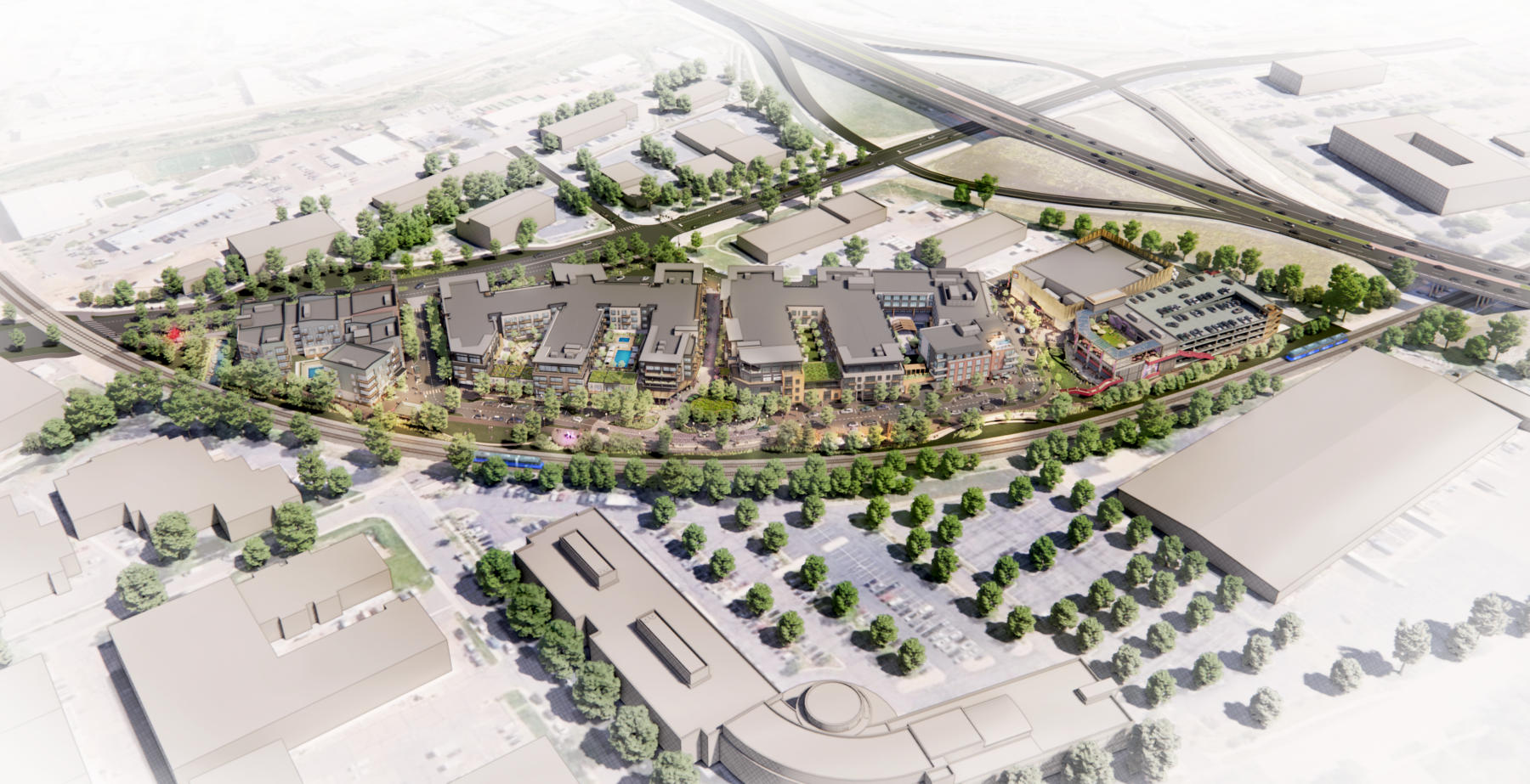 aerial view of 3D model of the district design