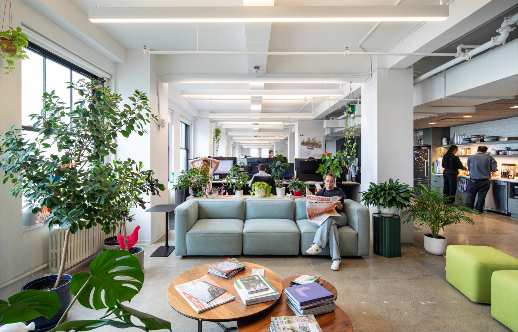 photo of a woman on a couch in an office