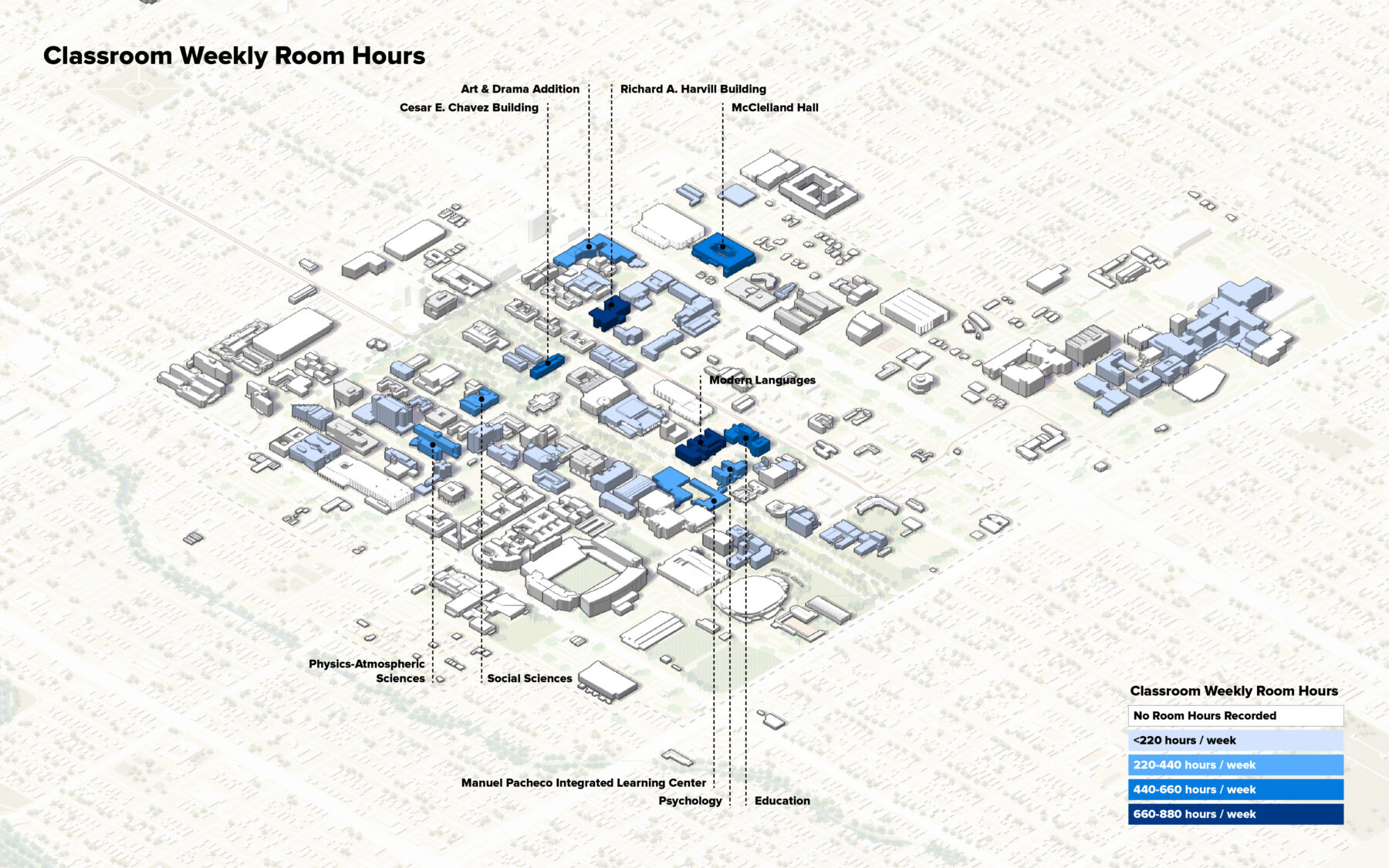 Axon view of campus showing buildings