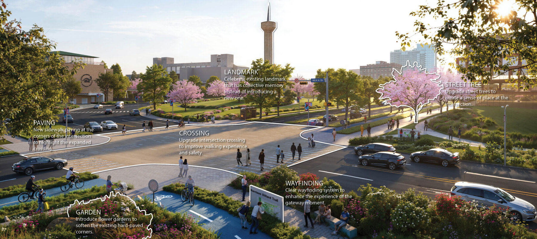 Rendering with design elements outlined