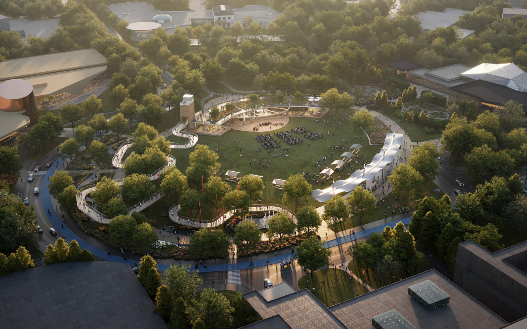 Rendering of Wade Oval at sunrise