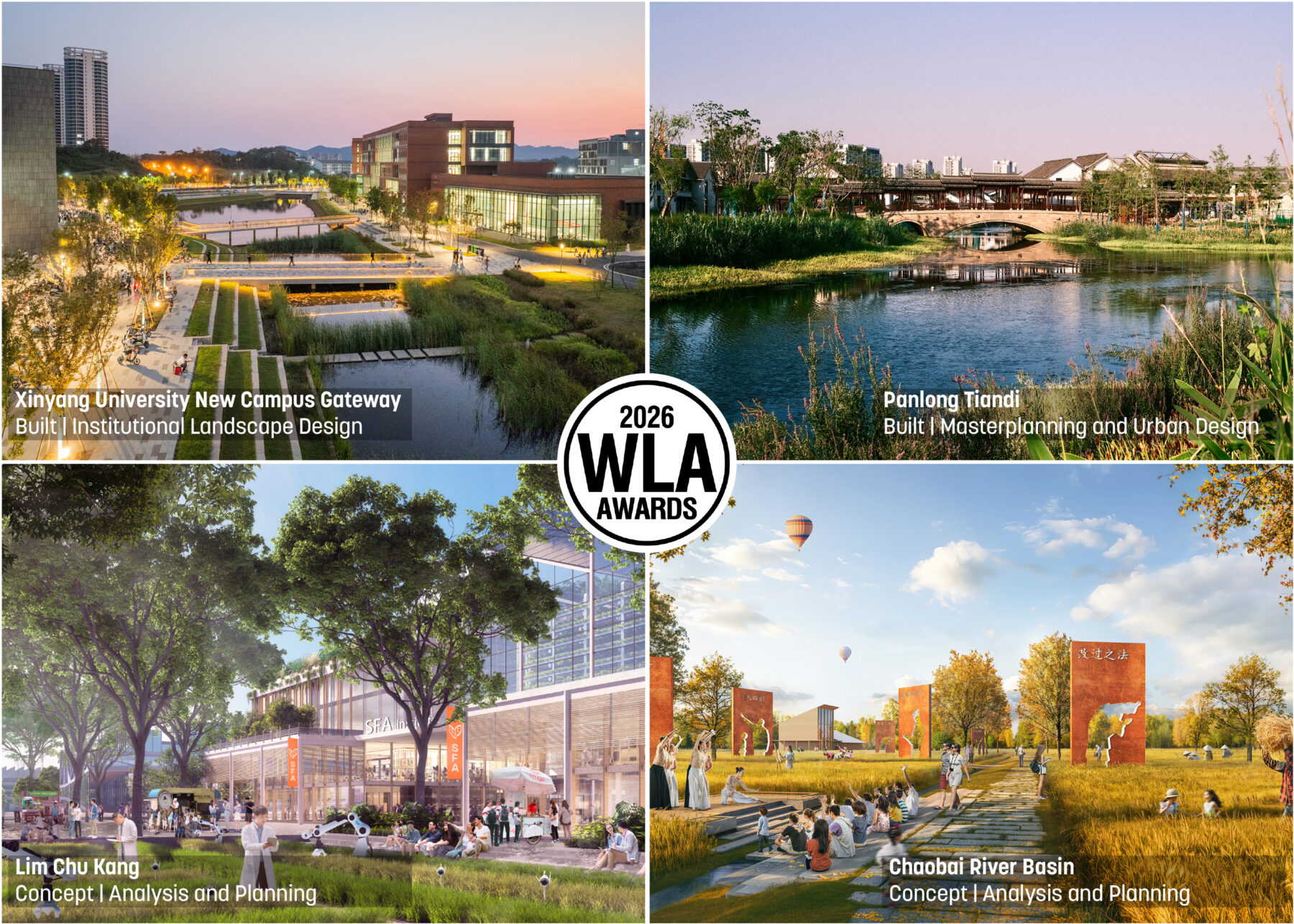 Four Sasaki projects were awarded by World Landscape Architecture including Panlong Tiandi, Xinyang University, Lim Chu Kang, and Chaobai River Basin