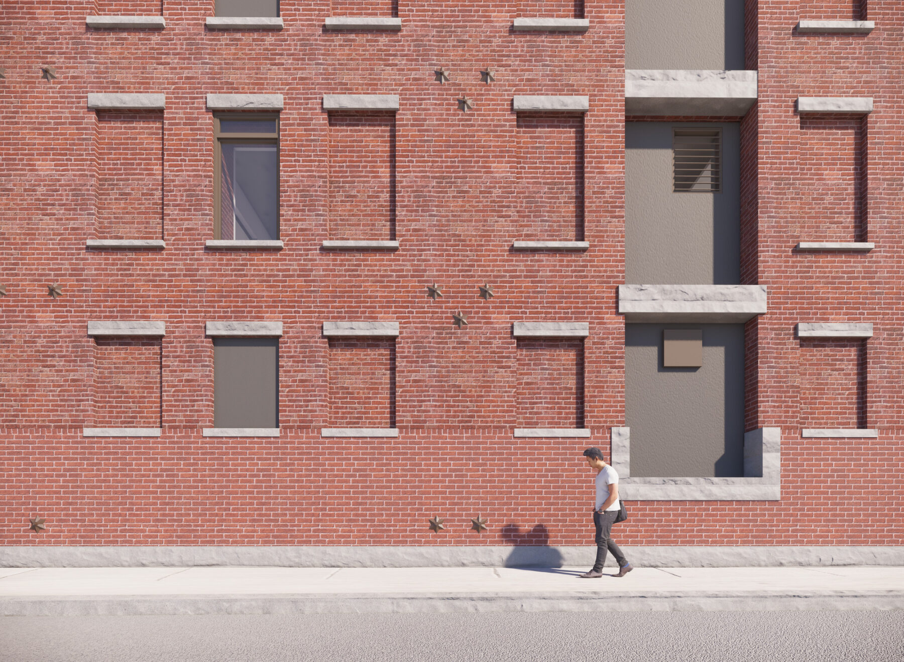 Rendered view of proposed look with waterproofing brick wall protecting 4.5ft of the historic building's base