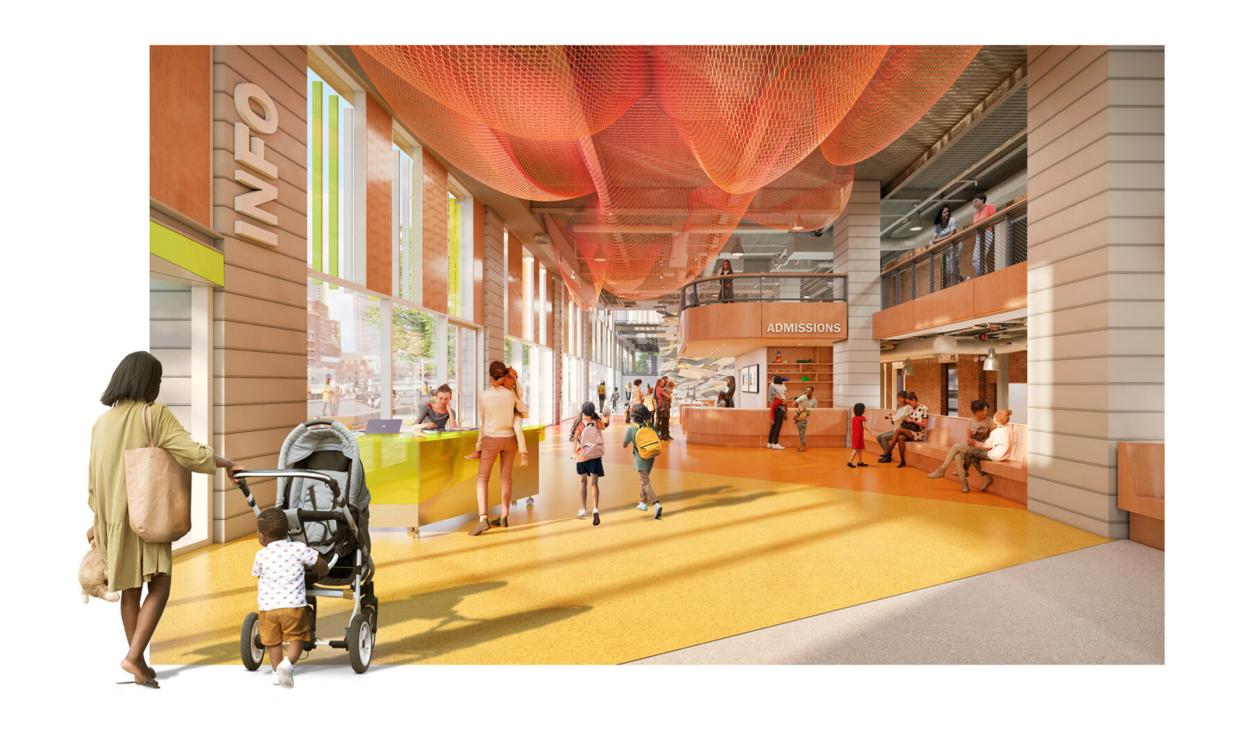 Rendered view of Boston Children's Museum's lobby