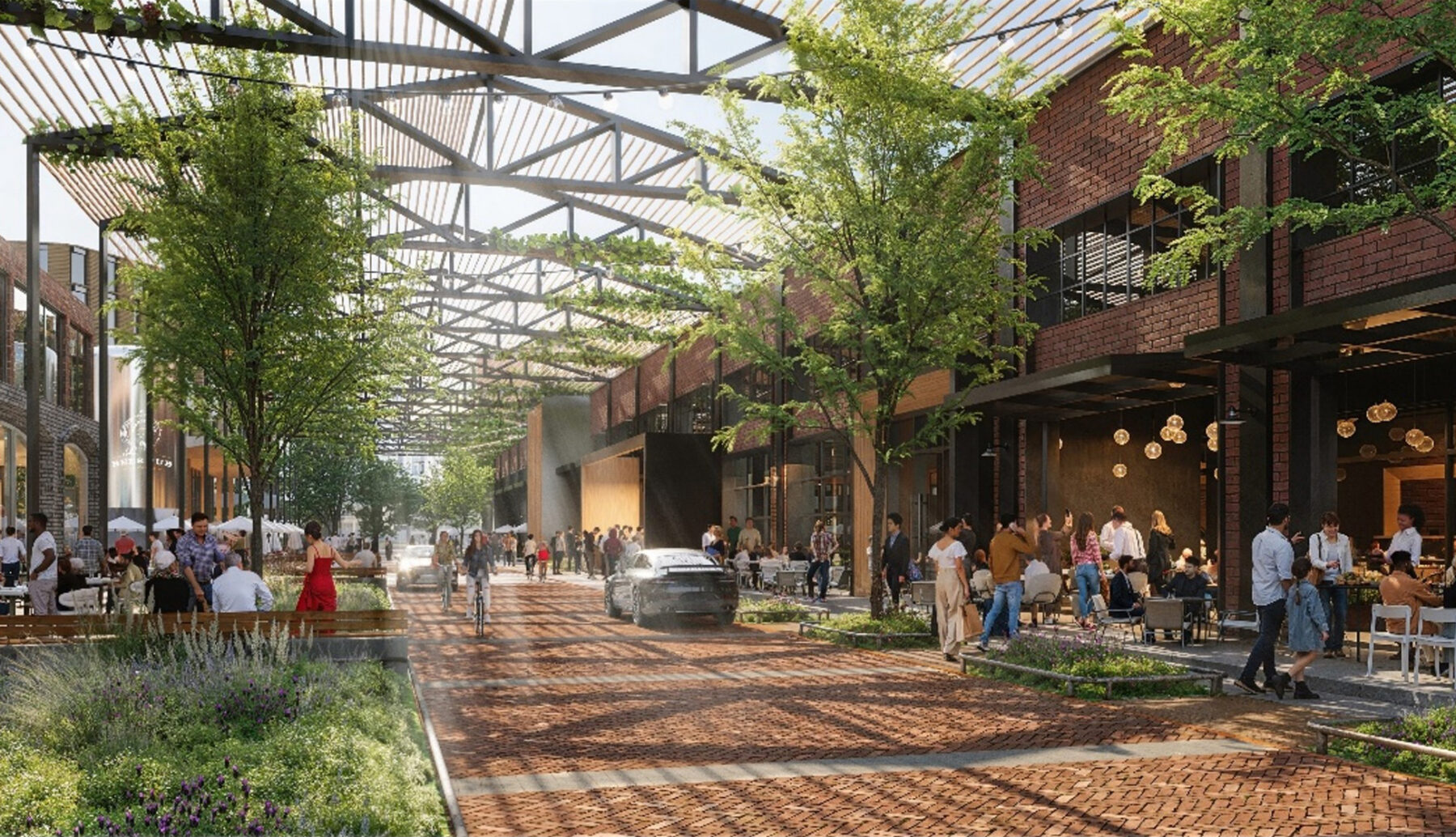 Rendered view of streetscape and active ground floors