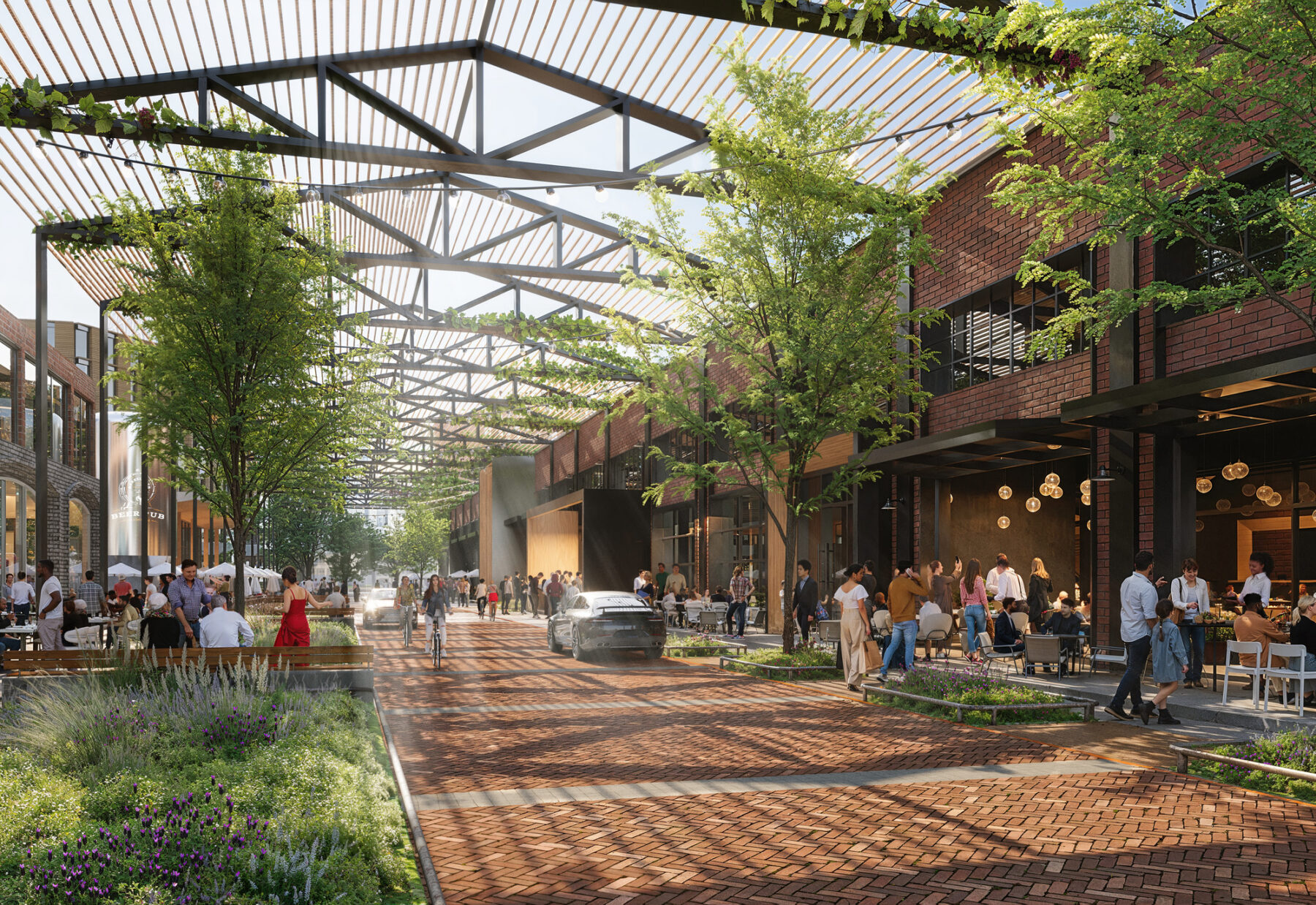 Rendered view of streetscape and active ground floors
