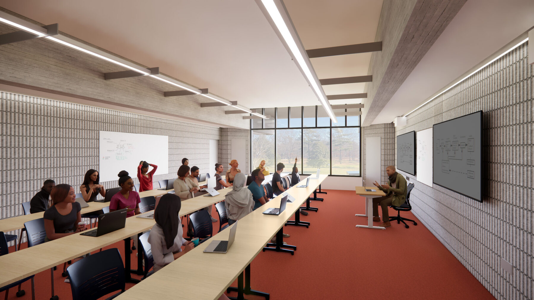 Rendering of students in a classroom